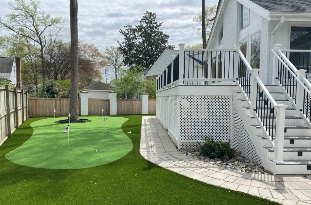 backyard deck and putting green