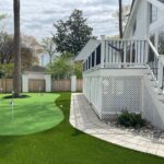 backyard deck and putting green