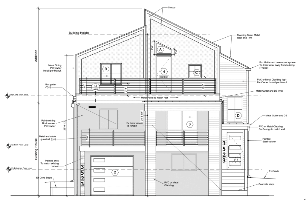front elevation drawing of house addition