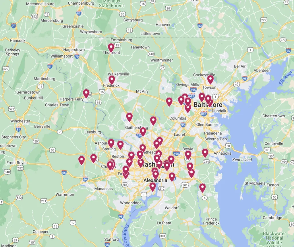 map with pins of project locations